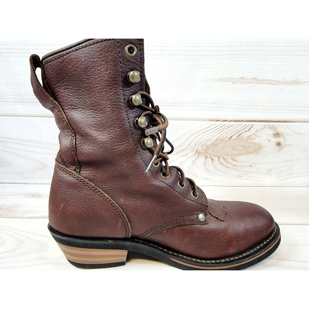 AdTec Brown Leather Kiltie Packer Western Boot Childrens Size 6 Like New - Picture 9 of 16